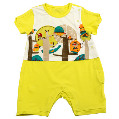 [苏宁自营]三木比迪 快乐丛林短袖斜开连身衣 SM7X30099 浅黄 童装 夏装 背心 连身衣