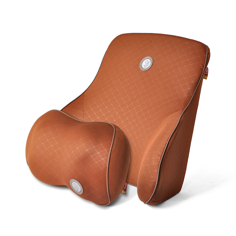 吉吉(GiGi)汽车头枕腰靠枕套装一对真皮记忆棉宝马奔驰奥迪大众车用护颈枕头简约纤皮组合装G1562+1563 玫瑰粽