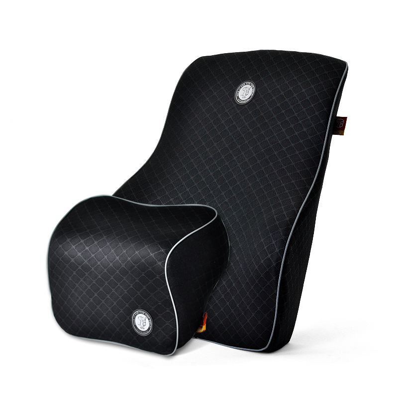 吉吉(GiGi)汽车头枕腰靠 新品负离子记忆棉 车用护颈枕 多用护腰枕套装G1558+1559简约 钻石黑