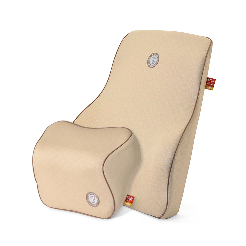 GiGi汽车头枕腰靠 新品负离子记忆棉 车用护颈枕 多用护腰枕套装G1558+1559 伯爵杏