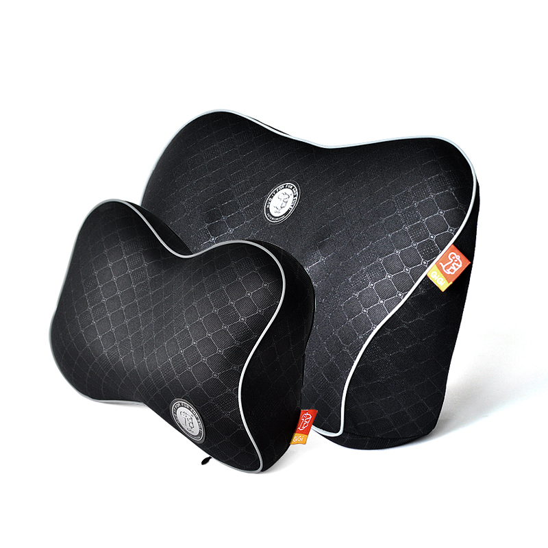 GiGi吉吉汽车头枕腰靠套装 负离子车用头枕腰靠 护颈枕 太空记忆棉头靠 颈枕 靠枕G1560+1561简约