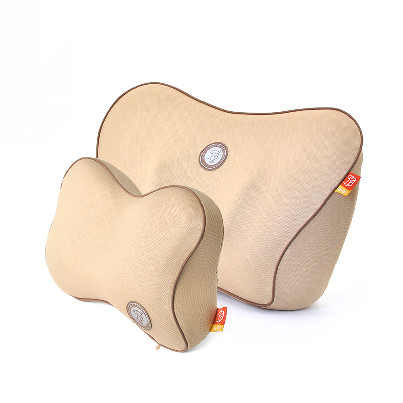 吉吉汽车头枕腰靠套装 负离子车用头枕腰靠 护颈枕 太空记忆棉头靠 颈枕 靠枕G1560+1561 伯爵杏