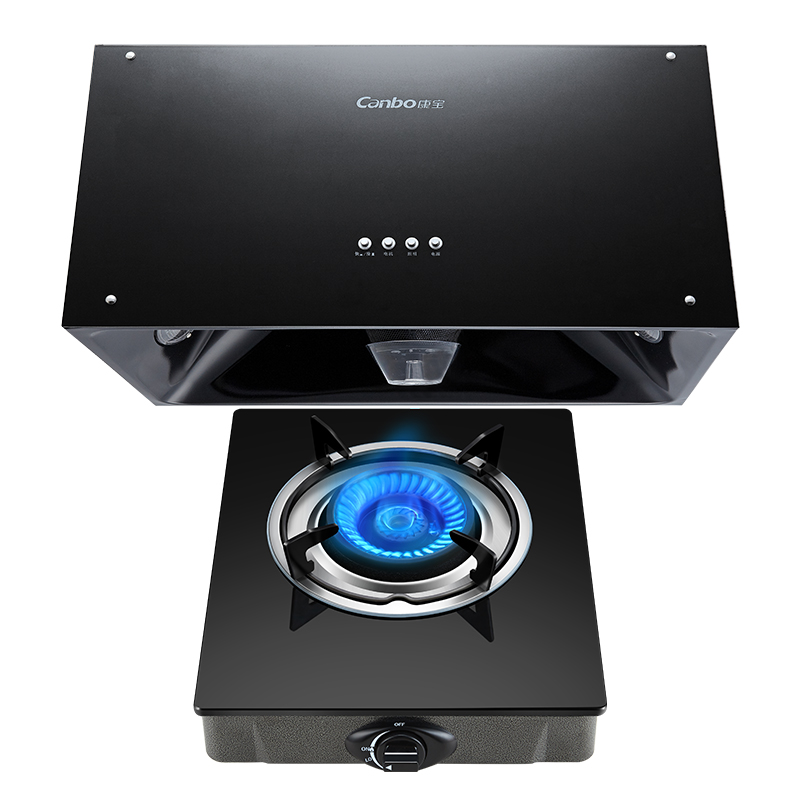 康宝(Canbo)B7+EB10 (天然气)钢化玻璃小户型抽油烟机猛火单灶烟灶套装