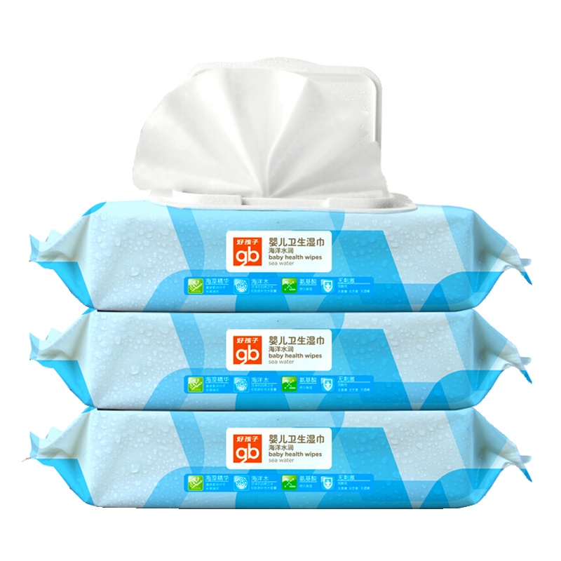 好孩子(gb)母婴幼儿童卫生湿巾 海洋水润湿巾 80片*3包