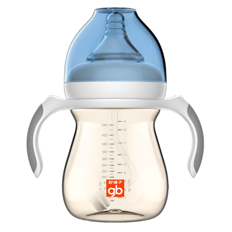 好孩子PPSU奶瓶母乳实感宽口径握把防滑耐摔吸管奶瓶 240ml 小饿魔系列 蓝色 适合6个月以上宝宝