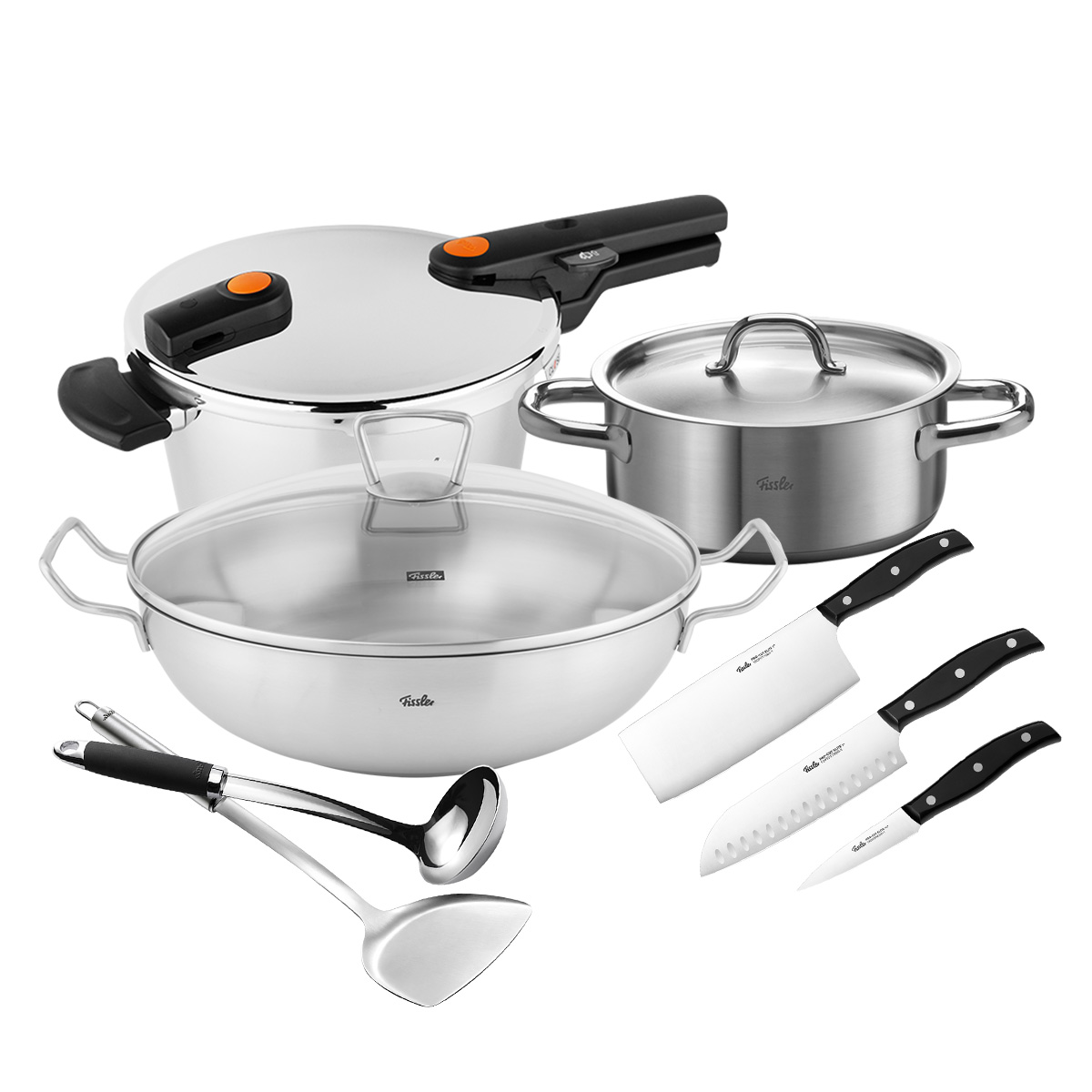 菲仕乐(fissler )锅具套装 TZ00000868 高速快锅 32厘米中式炒锅 汤锅刀具配件全能套组