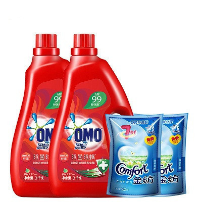 奥妙 (OMO) 除菌除螨洗衣液 3kg*2+ 金纺清新柔顺衣物护理剂502ml*2 12斤组合装[联合利华]