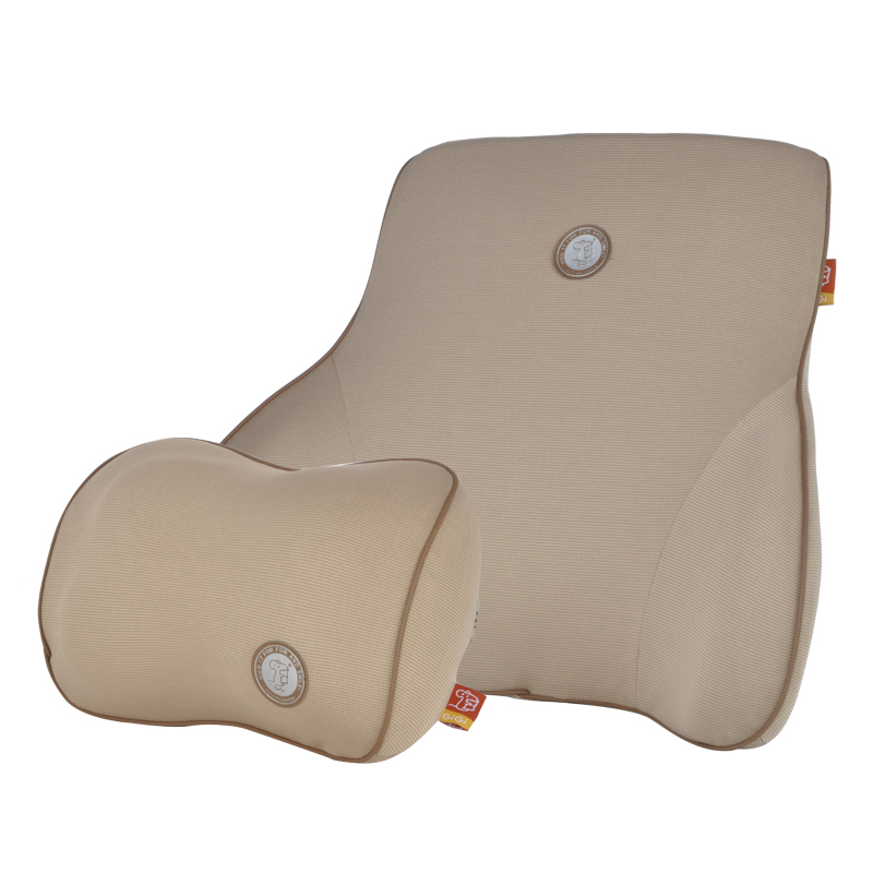 GIGI汽车头枕腰靠 竹炭记忆棉护颈枕车用护腰靠 车载座椅靠垫腰枕G-1335+G-1336 米