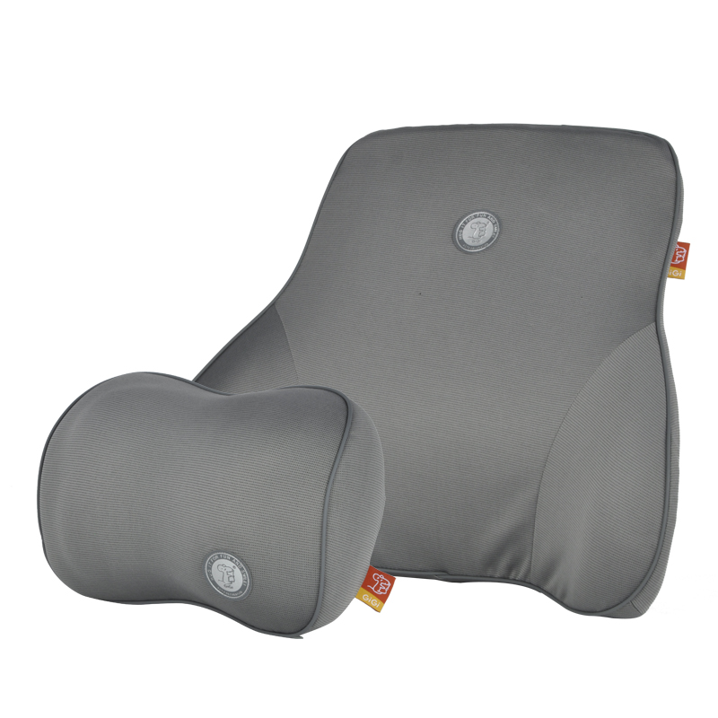 GIGI汽车头枕腰靠 竹炭记忆棉护颈枕车用护腰靠 车载座椅靠垫腰枕G-1335+G-1336 灰