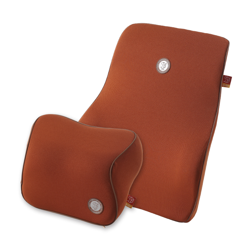 GiGi 汽车头枕腰靠套装记忆棉 车用靠垫 汽车腰靠 四季护腰枕背垫G-1107+G-1110 咖