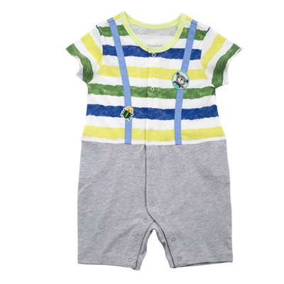 【苏宁自营】小冰熊绿色丛林短袖背带哈衣 小宝宝外出居家服 夏季爬爬衣哈衣 纯棉家居服 童装 连身衣