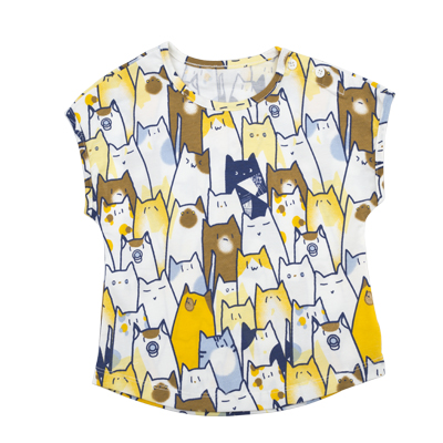 [苏宁自营]三木比迪潮流猫咪系列肩开半袖圆领衫 夏季男女宝宝外出居家服 纯棉衬衫T恤 夏季童装 短袖