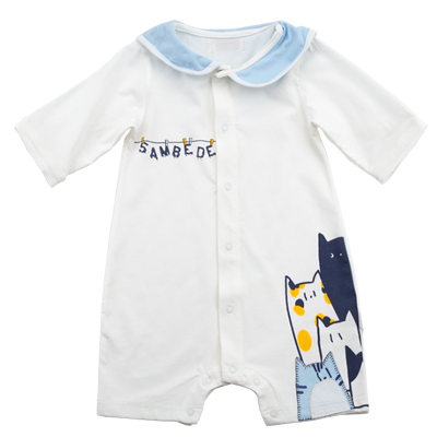 [苏宁自营]三木比迪潮流猫咪翻领前开筒连身衣 夏季宝宝空调服 爬爬衣 纯棉居家服 童装夏装