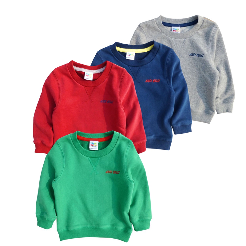 安笛贝乐品牌童装红色儿童卫衣男童女童蓝色纯棉长袖T恤打底衫灰色圆领上衣绿色毛圈上衣90-130cm