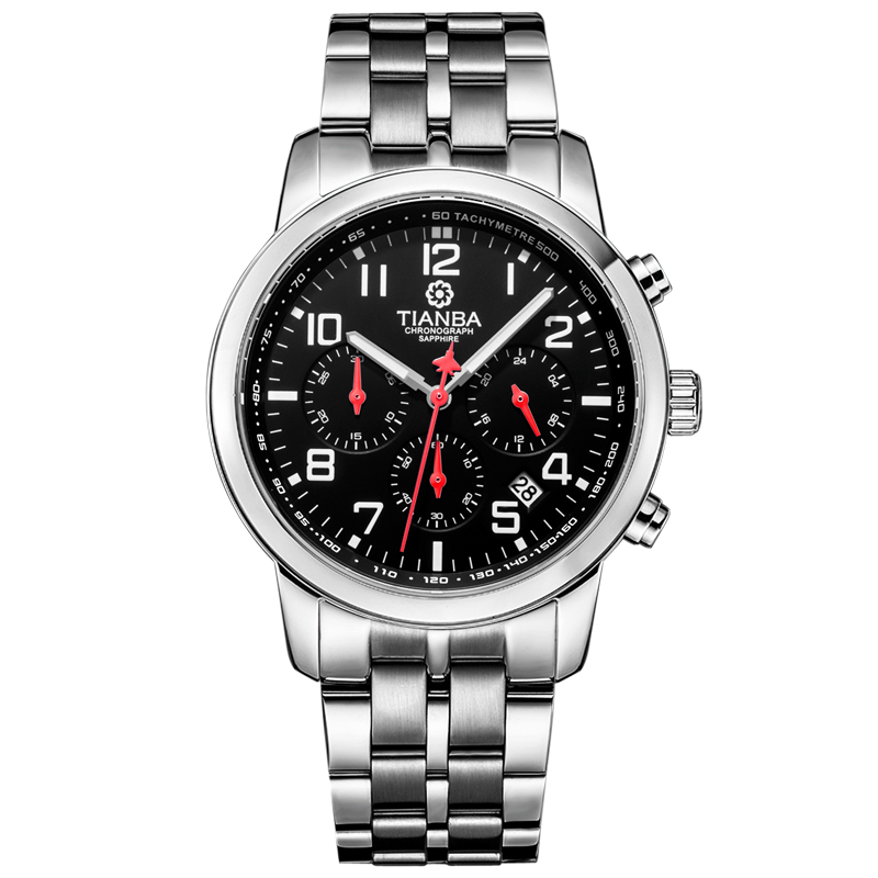 天霸(TIANBA)手表男士休闲运动表金属不锈钢带日历小三盘石英表 男TM7010.01SS