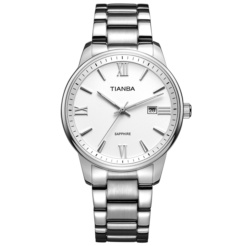 天霸(TIANBA)手表 时尚情侣手表商务简约 金属不锈钢 石英表 男 TM3006.02SS白盘