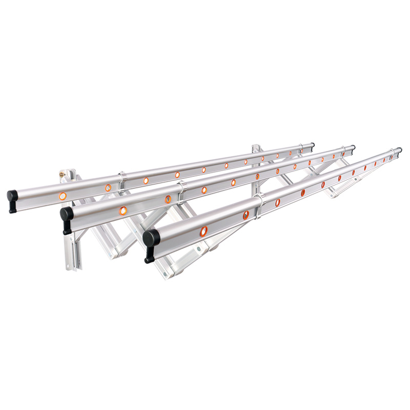 宝优妮户外推拉折叠外伸缩晾衣架9-10 银白 三杆2.5米+豪华支架