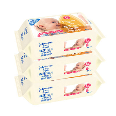 强生 (Johnson) 婴儿护肤湿巾娇嫩倍护(80x3)(无香精 预防红屁屁)