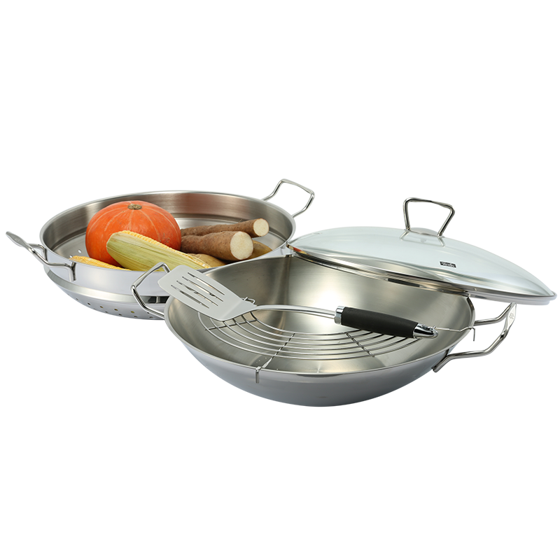 菲仕乐(fissler)中式炒锅 TZ00000780 安雅36厘米不锈钢中式炒锅蒸屉3件组