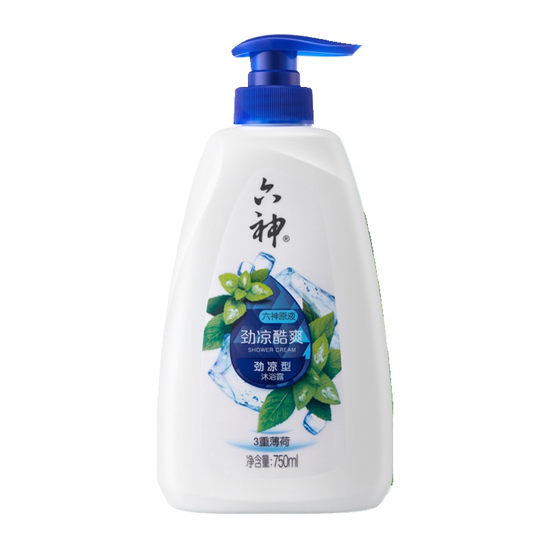 六神 劲凉酷爽 沐浴露750ml(男士女士沐浴乳液 清新薄荷香 保湿滋润 劲凉提神 3重薄荷精华 )