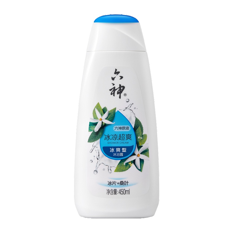 六神冰凉超爽沐浴露450ml(男士女士沐浴乳液 薄荷香气 保湿滋润 劲凉提神 冰片桑叶双重植萃 消暑控油)