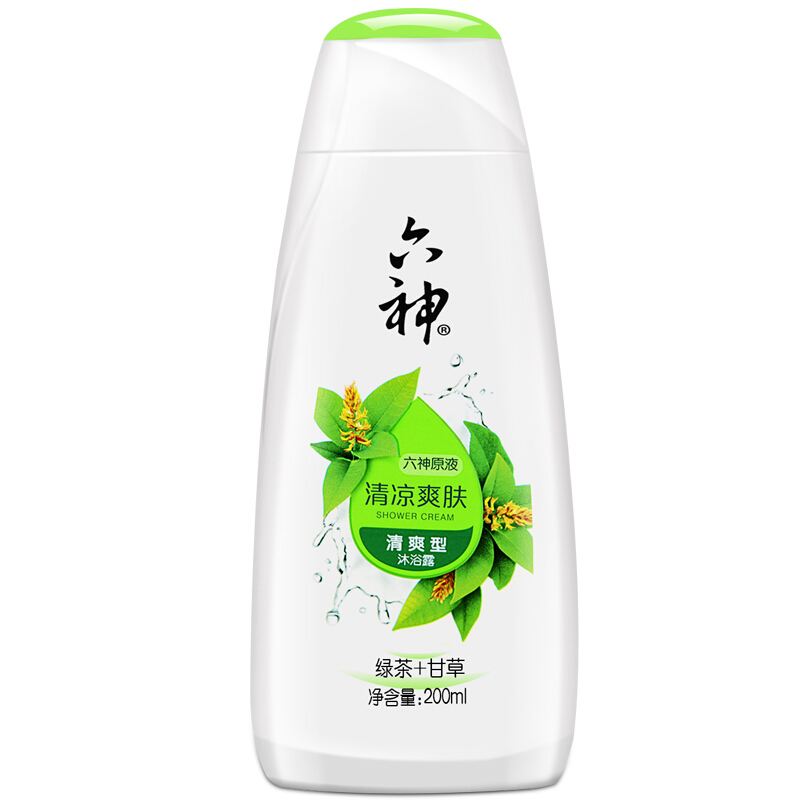 六神清凉爽肤沐浴露200ml(男士女士沐浴液沐浴乳 清爽保湿 绿茶甘草双重植物精华多效护肤)
