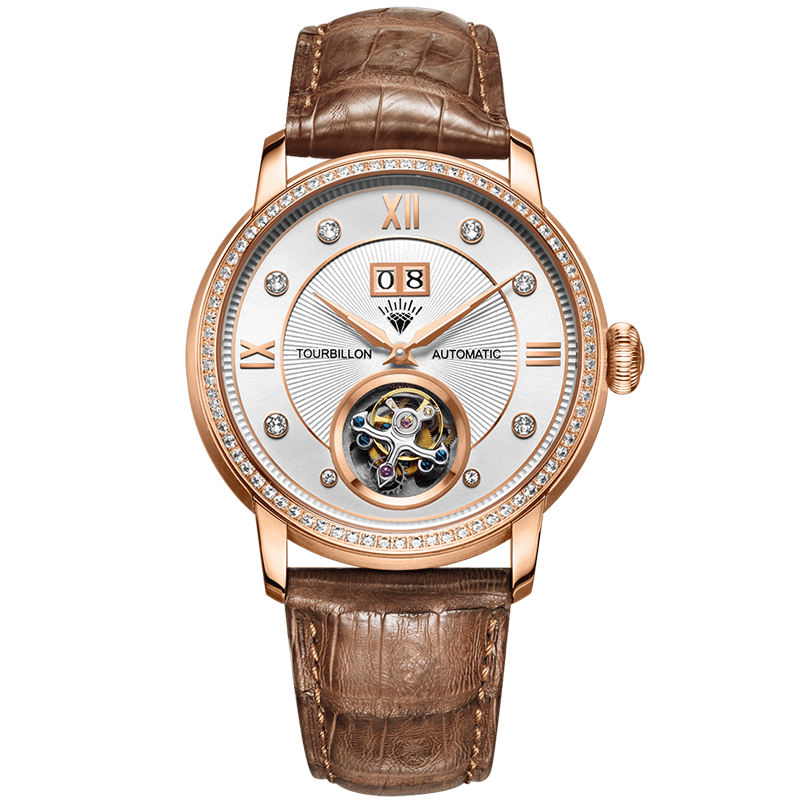 钻石牌(DIAMOND)手表天晷系列男士尊时尚商务陀飞轮自动机械表鳄鱼皮带机械表TB003