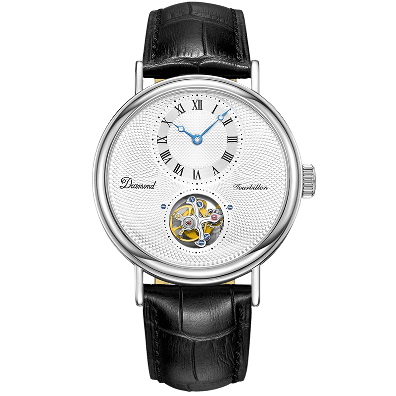 上海钻石牌(DIAMOND)手表男士全自动机械表大表盘陀飞轮时尚休闲机械男表YT005真皮机械表 男