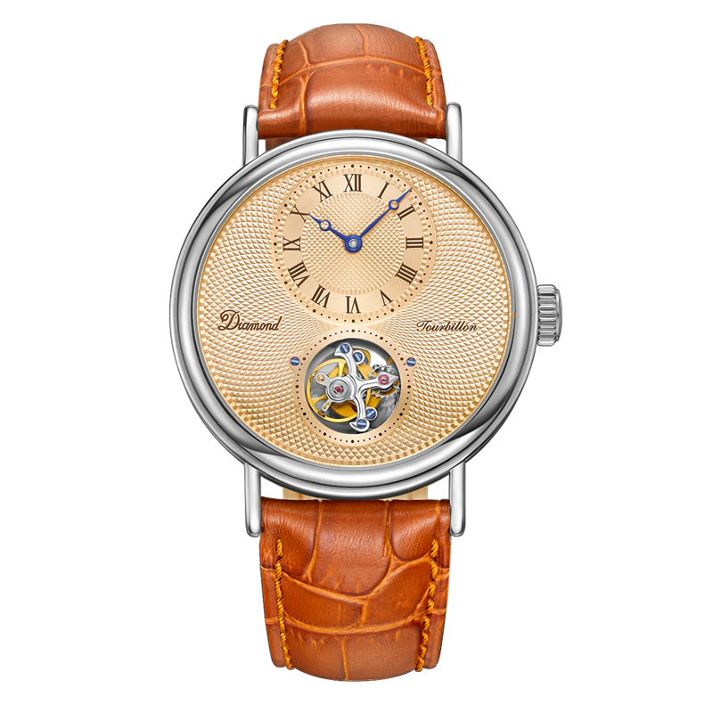 上海钻石牌(DIAMOND)手表男士全自动机械表大表盘时尚休闲运动陀飞轮手表机械男表YT005真皮机械表 男