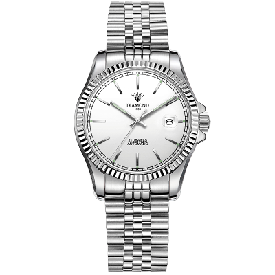 上海钻石牌（DIAMOND)手表男士全自动机械男表夜光日历精钢钢带机械表8050白钢条钉