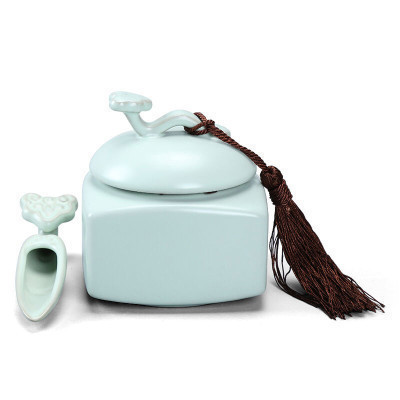 言艺(yanyi) 陶瓷茶叶罐中大号普洱茶罐防潮密封罐 蓝牡丹茶叶罐