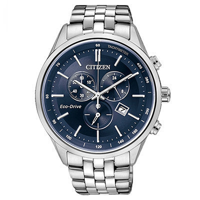 西铁城(CITIZEN)手表 光动能深邃大蓝盘三眼钢表带男表AT2140-55L