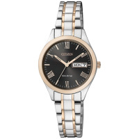 西铁城(CITIZEN)手表 光动能不锈钢间玫瑰金色表带情侣表女表EW3194-52EB