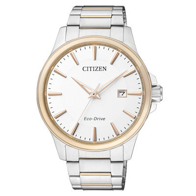 西铁城(CITIZEN)手表 光动能折叠扣白盘大三针带日期男表BM7294-51A