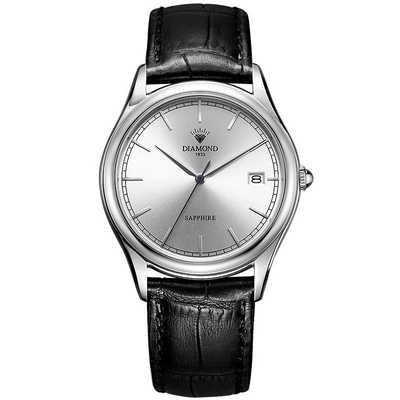上海钻石牌手表男皮带石英表简约时尚潮流休闲单日历防水男士手表b2100-1白面棕皮