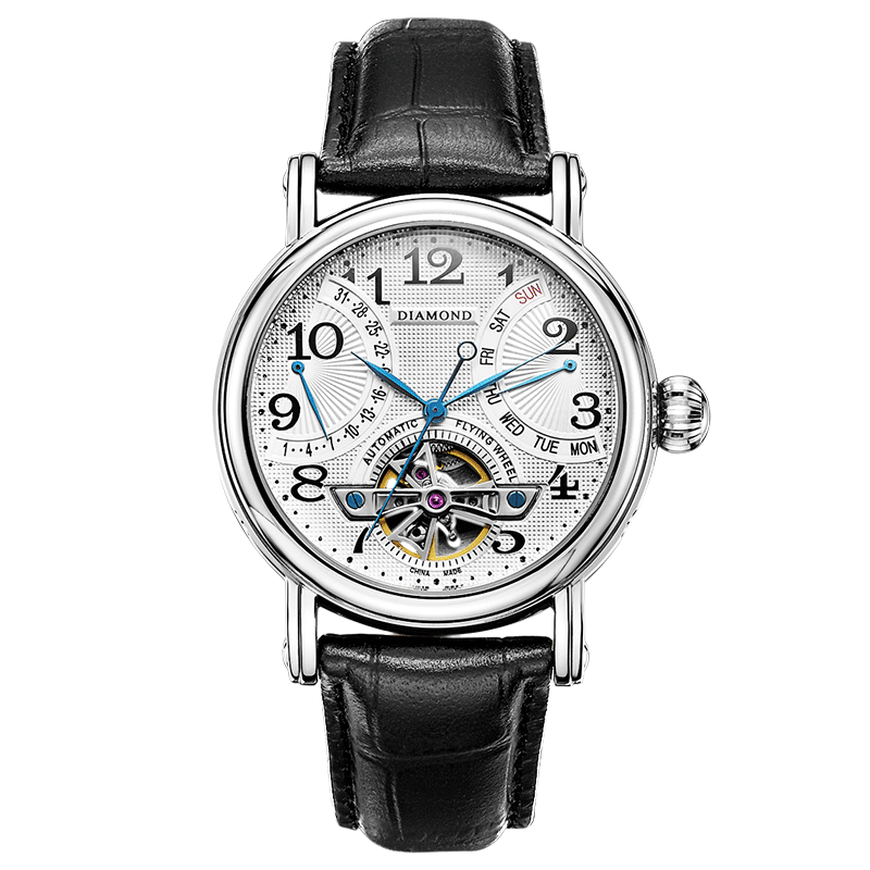 上海钻石牌(DIAMOND)手表镂空男士全自动机械表休闲皮带防水手表男机械表男表B1030
