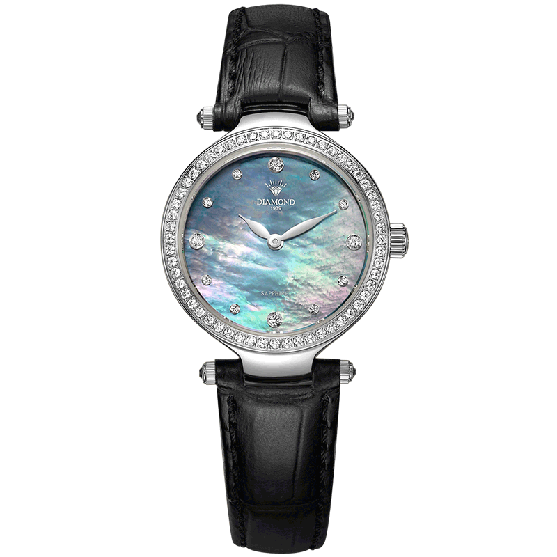 上海钻石牌手表女士石英手表防水镶钻皮带女表腕表ZS-WB2200玫瑰金粉皮