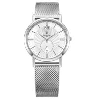 上海钻石牌手表男石英表时尚简约二针日历2501手表石英表男金面金壳金网带