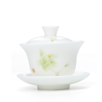 言艺(yanyi) 德化玉瓷手绘泡茶碗陶瓷功夫茶杯白瓷三才盖碗茶具-初晨 160ml