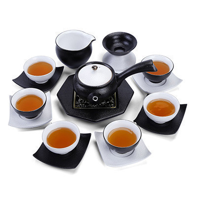 言艺(yanyi) 禅风黑陶侧把壶功夫茶具套装 陶瓷家用6人茶杯茶壶套装