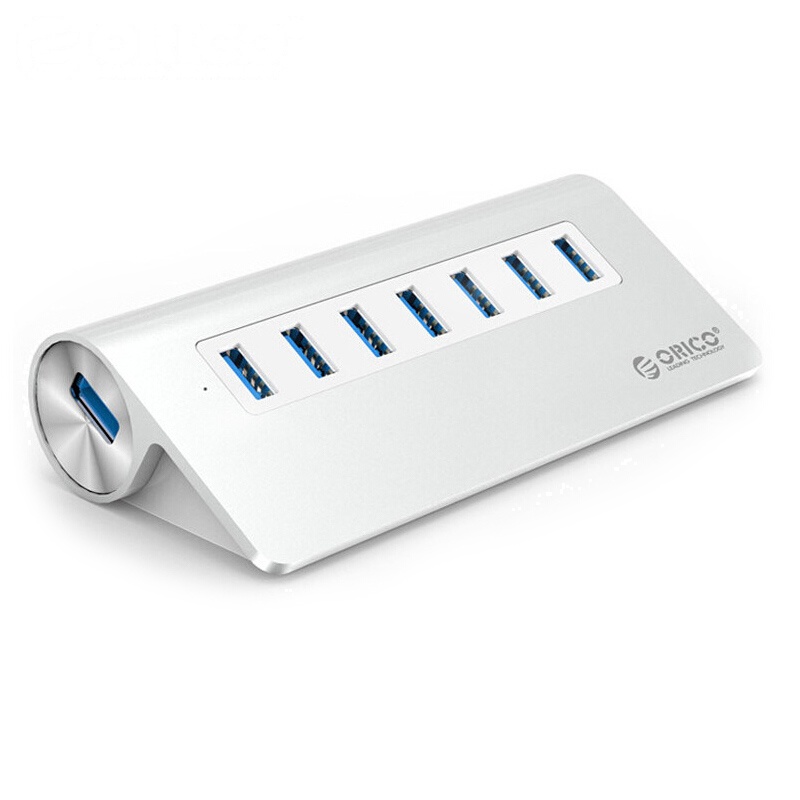 奥睿科(ORICO)M3H7 全铝USB分线器 7口USB3.0扩展HUB带电源集线器一拖七口 USB3.0向下兼容银色