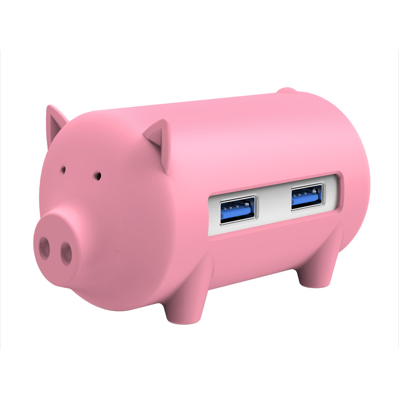 奥睿科（ORICO) H4018-U3 创意猪3口USB3.0分线器 笔记本电脑HUB桌面集线器 SD/TF读卡器