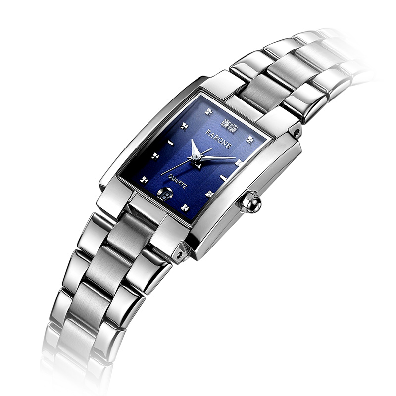 雷诺手表石英表机芯 指针超薄钢带防水日历女表正品 全国联保