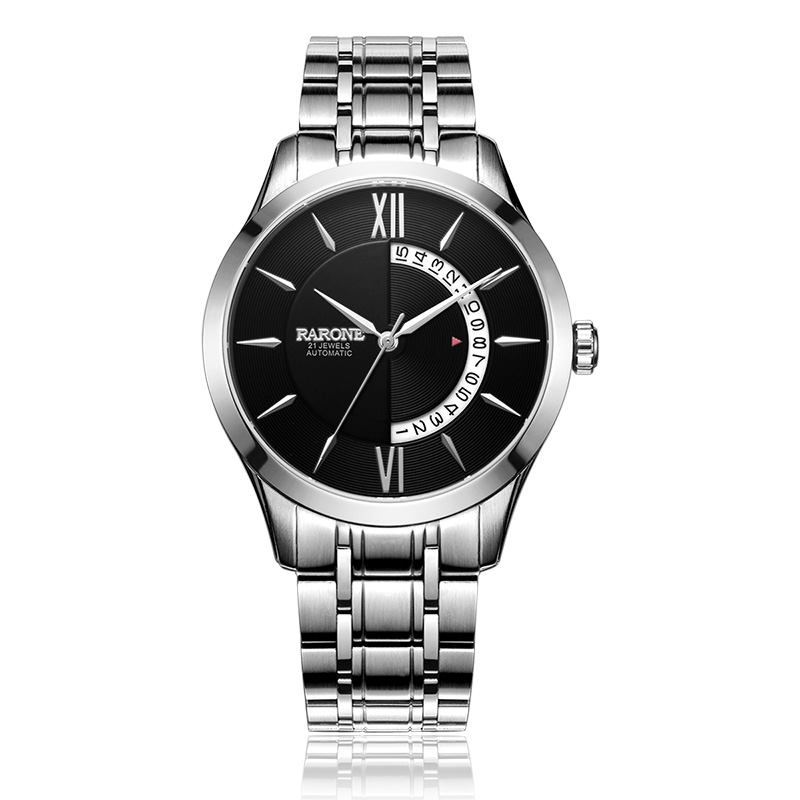 雷诺商务机械男表时尚潮流优质手表钢带复古透底男士机械表880569