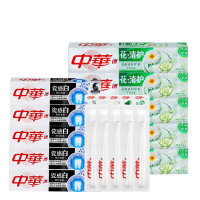 中华 (Zhong Hua) 花清护清菊百合牙膏90g*5+瓷感白黑白双效40g*5+牙刷*5 [联合利华]