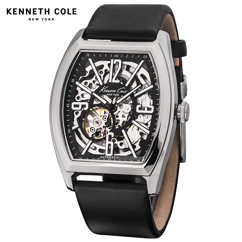 KennethCole手表男士皮带自动机械表时尚镂空酒桶男表防水KC腕表KC1750