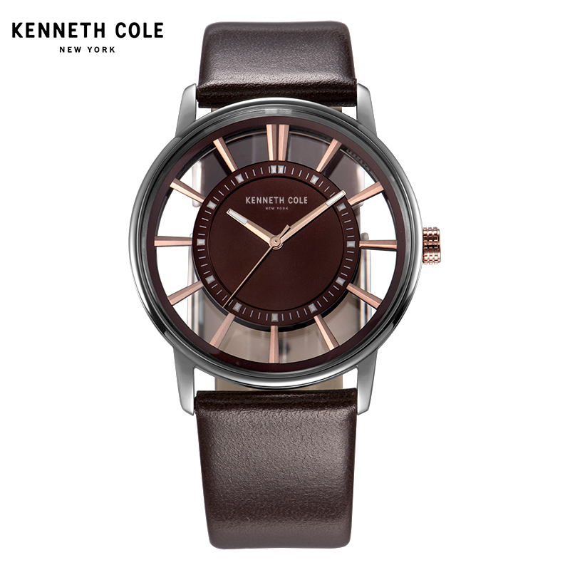 KennethCole凯尼斯克尔男士手表皮带石英表时尚镂空透视防水手表KC1781