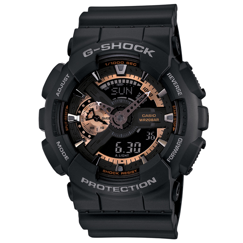 卡西欧(CASIO)手表 G-SHOCK系列玫瑰金双显运动石英男表 GA-110RG-1A