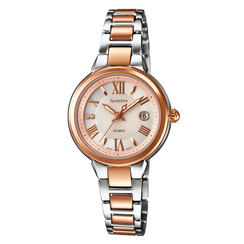 卡西欧(CASIO)手表 SHEEN系列太阳能金属表带简洁时尚女表SHE-4516SBS-9A