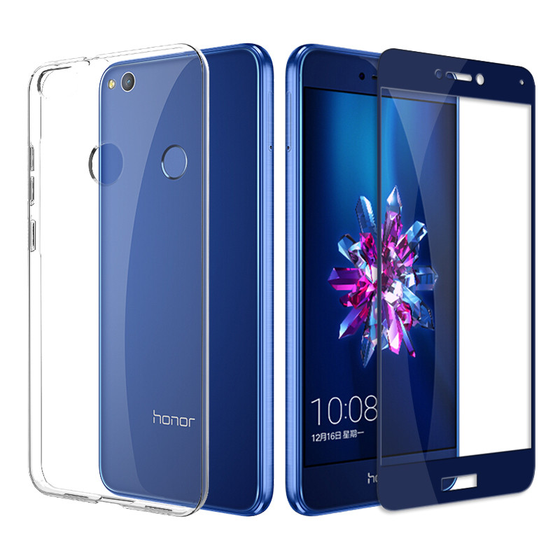 [壳膜套装]荣耀8青春版手机壳 送全屏蓝色钢化膜 华为手机套 全包防摔系列 软壳/透明 透明软壳+全屏蓝色钢化膜